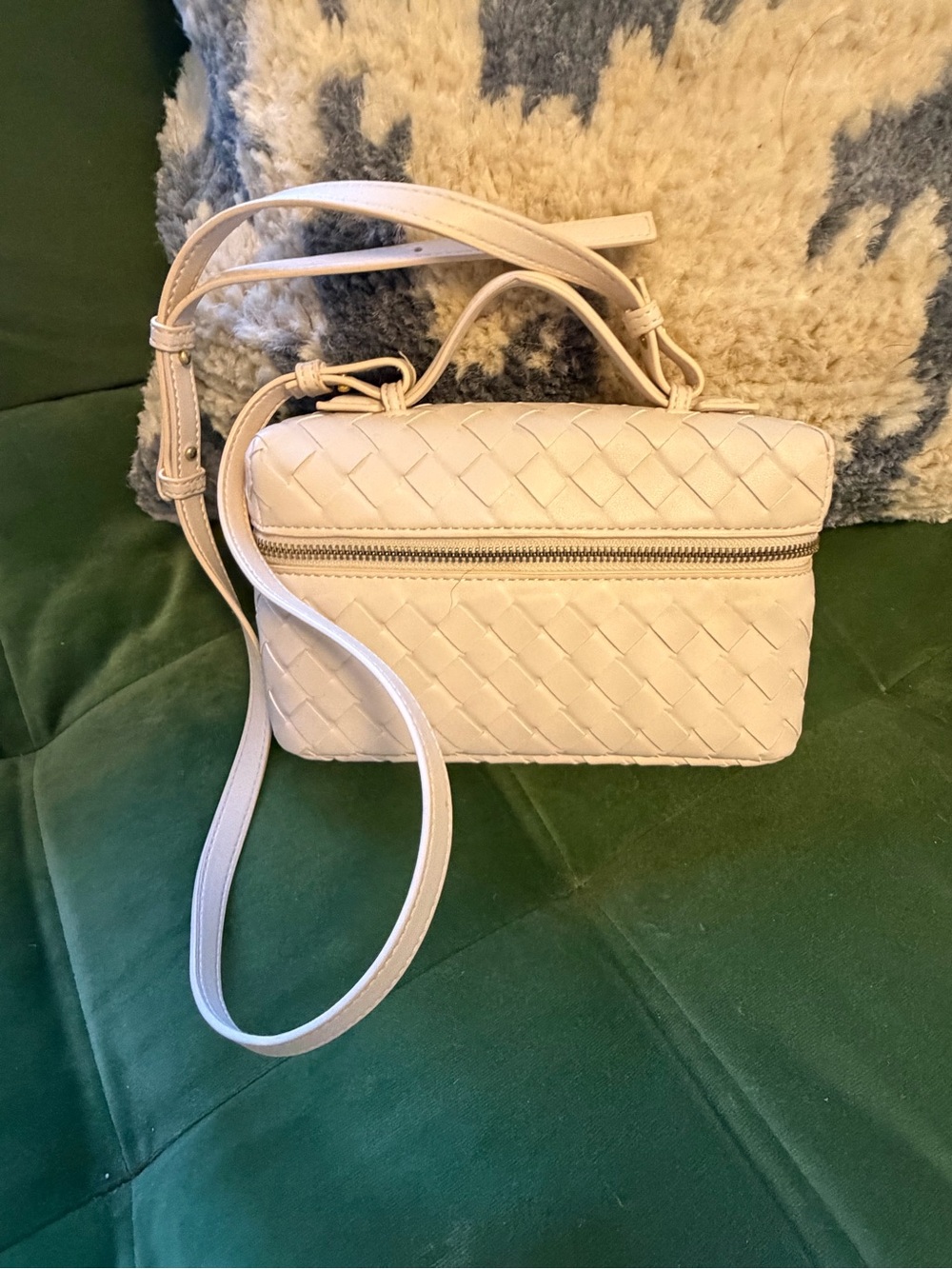 Anthropologie Ivory Woven Crossbody Bag with Front Zip
